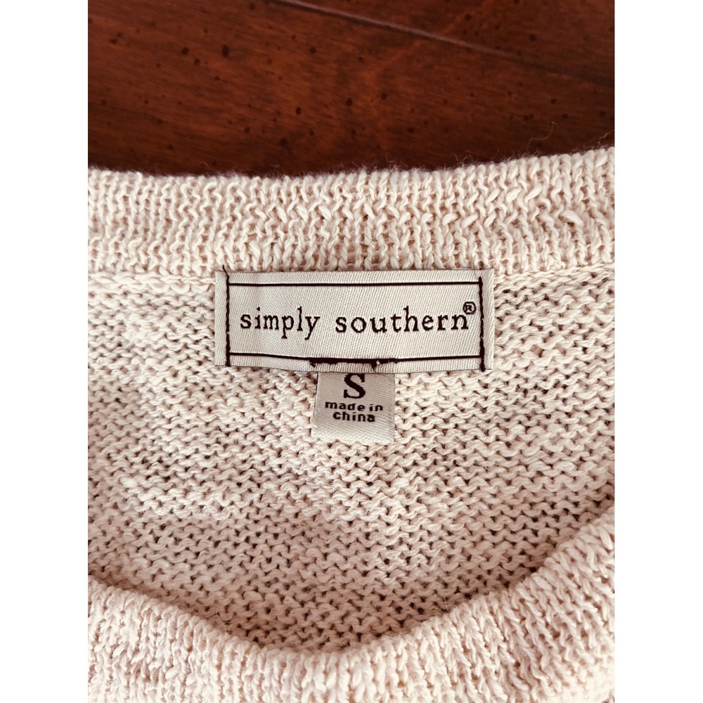 Simply Southern Tailgate Crew Neck Sweater Cream Sequin Graphic Small - Picture 3 of 7